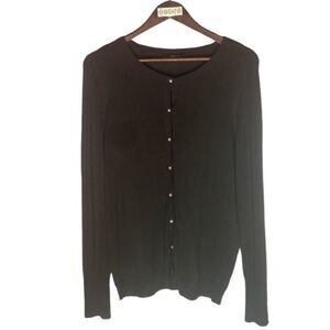 ZARA brown knit cardigan with pearls // XL